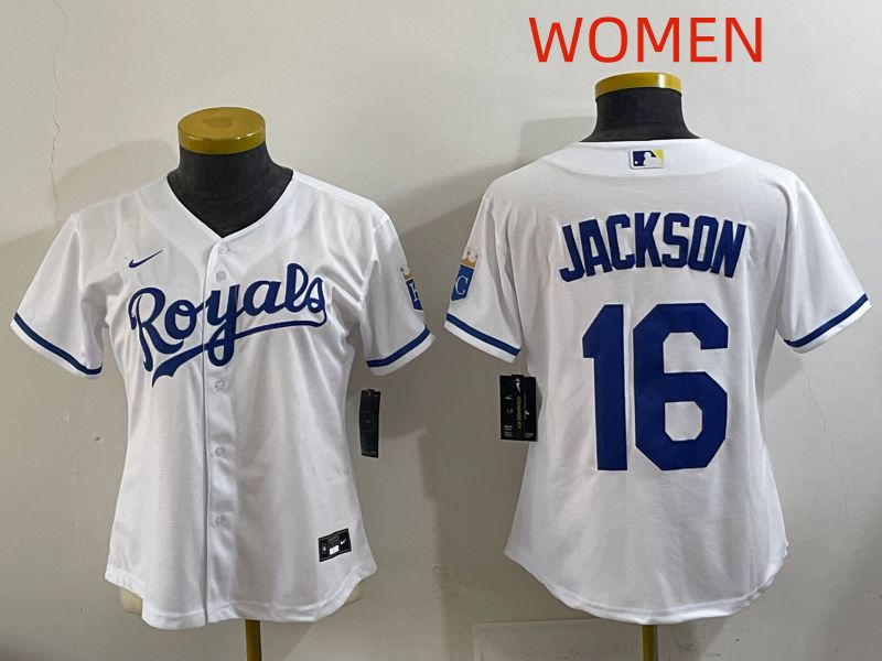 Women Kansas City Royals #16 Jackson White Game Nike MLB Jersey style 001->women mlb jersey->Women Jersey